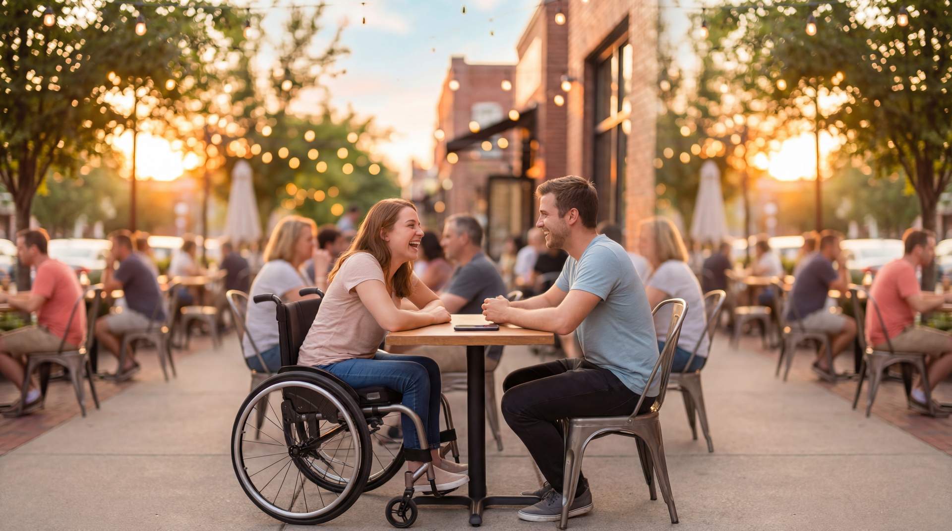Two people laughing together, showing genuine human connection