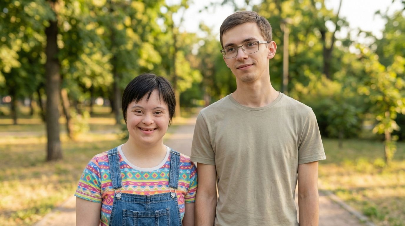 Two people laughing over a cup of coffee.